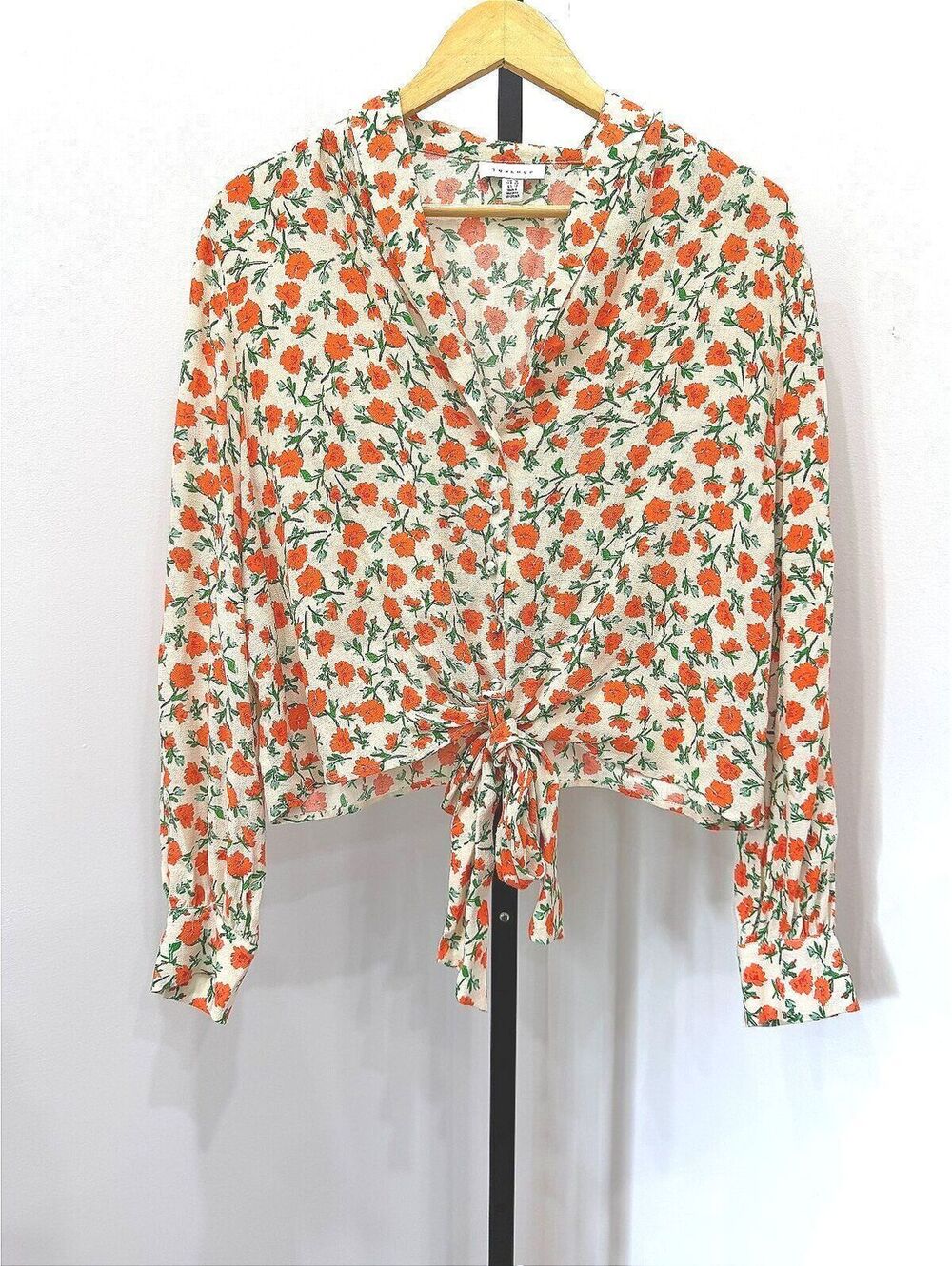 Topshop Floral Button-Up Blouse with Tie Front in Size UK 16 / US 12